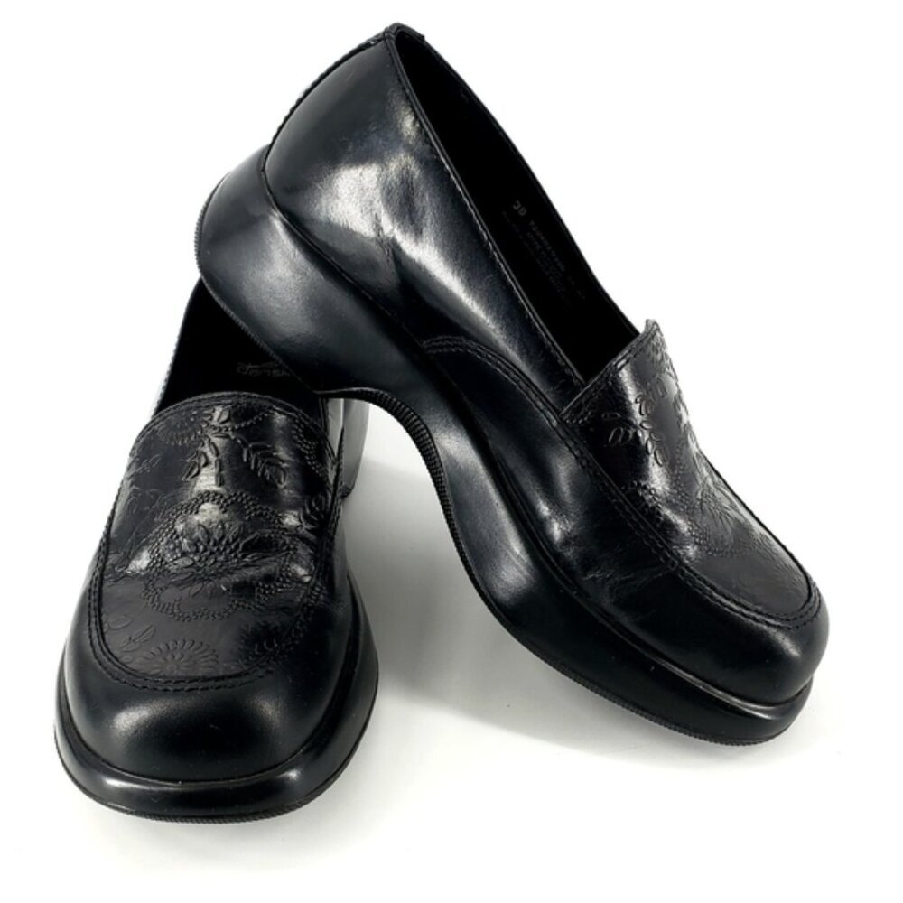Dansko Women's US 8, EU 38 Black Embossed Floral Print Slip-on Clog/Mules